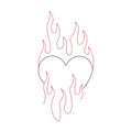 Outline burning heart icon. Heart silhouette with fire, blazing love pictogram Royalty Free Stock Photo