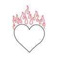 Outline burning heart icon. Heart silhouette with fire, blazing love pictogram Royalty Free Stock Photo