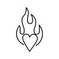 Outline burning heart icon. Heart silhouette with fire, blazing love pictogram Royalty Free Stock Photo