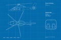 Outline business helicopter drawing. Top, side view of civil copter. Luxury venicle blueprint. Private aviation