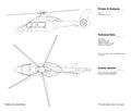 Outline business helicopter drawing. Top, side view of luxury copter. Isolated venicle blueprint. Private aviation