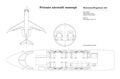 Outline business jet interior. Private aircraft map. Top view of regional plane. Plane seats scheme. Drawing