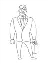 Outline Businessman in a suit with a briefcase.