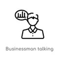 outline businessman talking about data analysis vector icon. isolated black simple line element illustration from business concept