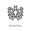 Outline butterflies vector icon. isolated black simple line element illustration from gardening concept. editable vector stroke