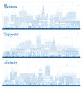 Outline Bydgoszcz, Szczecin and Poznan Poland City Skyline set with Blue Buildings. Cityscape with Landmarks