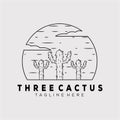 Outline cactus line art logo vector illustration design. three cactus linear symbol