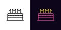 Outline cake icon, with editable stroke. Cake with burning candles, birthday and dessert pictogram. Confectionery and cake shop