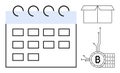 Simple Calendar with Bitcoin Symbol and Open Box Vector