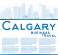 Outline Calgary Skyline with Blue Buildings and Copy Space.