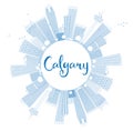 Outline Calgary Skyline with Blue Buildings and Copy Space.