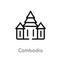 outline cambodia vector icon. isolated black simple line element illustration from monuments concept. editable vector stroke