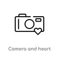 outline camera and heart picture vector icon. isolated black simple line element illustration from technology concept. editable Royalty Free Stock Photo