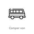 outline camper van vector icon. isolated black simple line element illustration from camping concept. editable vector stroke Royalty Free Stock Photo