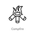 outline campfire vector icon. isolated black simple line element illustration from camping concept. editable vector stroke Royalty Free Stock Photo