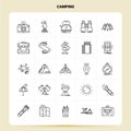 OutLine 25 Camping Icon set. Vector Line Style Design Black Icons Set. Linear pictogram pack. Web and Mobile Business ideas design Royalty Free Stock Photo