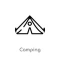 outline camping vector icon. isolated black simple line element illustration from free time concept. editable vector stroke Royalty Free Stock Photo