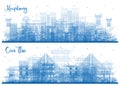 Outline Can Tho and Haiphong Vietnam City Skylines Set with Blue Buildings