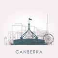 Outline Canberra skyline with landmarks.