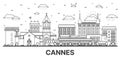 Outline Cannes France City Skyline with Modern and Historic Buildings Isolated on White. Cannes Cityscape with Landmarks