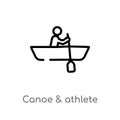 outline canoe & athlete vector icon. isolated black simple line element illustration from transport concept. editable vector