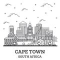 Outline Cape Town South Africa City Skyline with Modern Buildings Isolated on White Royalty Free Stock Photo