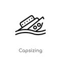 outline capsizing vector icon. isolated black simple line element illustration from nautical concept. editable vector stroke