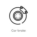 outline car brake vector icon. isolated black simple line element illustration from car parts concept. editable vector stroke car Royalty Free Stock Photo