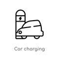 outline car charging vector icon. isolated black simple line element illustration from transport concept. editable vector stroke Royalty Free Stock Photo