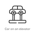 outline car on an elevator vector icon. isolated black simple line element illustration from mechanicons concept. editable vector Royalty Free Stock Photo