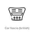 outline car fascia (british) vector icon. isolated black simple line element illustration from car parts concept. editable vector