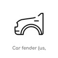 outline car fender (us, canadian) vector icon. isolated black simple line element illustration from car parts concept. editable