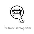 outline car front in magnifier glass vector icon. isolated black simple line element illustration from mechanicons concept.