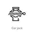 outline car jack vector icon. isolated black simple line element illustration from car parts concept. editable vector stroke car Royalty Free Stock Photo
