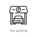 outline car parking vector icon. isolated black simple line element illustration from transport concept. editable vector stroke Royalty Free Stock Photo