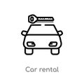 outline car rental vector icon. isolated black simple line element illustration from signs concept. editable vector stroke car Royalty Free Stock Photo