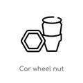 outline car wheel nut vector icon. isolated black simple line element illustration from car parts concept. editable vector stroke Royalty Free Stock Photo