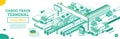 Outline Cargo Train Terminal. Locomotive with Boxcar. Isometric Railroad Station