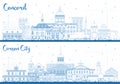 Outline Carson City Nevada and Concord New Hampshire City Skylines Set with Blue Buildings