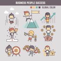 Outline cartoon characters illustration of business people succ