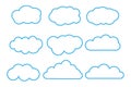 Outline cartoon flat style clouds icon collection. Weather forecast logo symbol. Vector illustration image