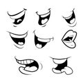 Outline Cartoon Mouth Set . Tongue, Smile, Teeth. Expressive Emo