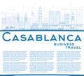 Outline Casablanca Skyline with Blue Buildings and Copy Space.