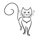 Outline cat on the white blackground, cartoon cat.