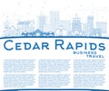 Outline Cedar Rapids Iowa City Skyline with Blue Buildings and C