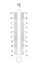 Outline Celsius meteorological thermometer degree scale. Graphic template for outdoor temperature measuring tool with