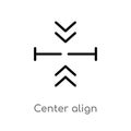 outline center align vector icon. isolated black simple line element illustration from arrows 2 concept. editable vector stroke