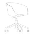 Outline of a chair on castors isolated on a white background. Front view. Vector illustration