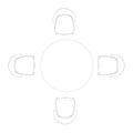 Outline chairs stand around the table. View from above. Vector illustration