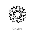outline chakra vector icon. isolated black simple line element illustration from india and holi concept. editable vector stroke